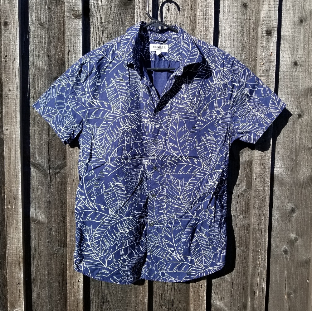 Express Navy Leaf Pattern Men's Shirt